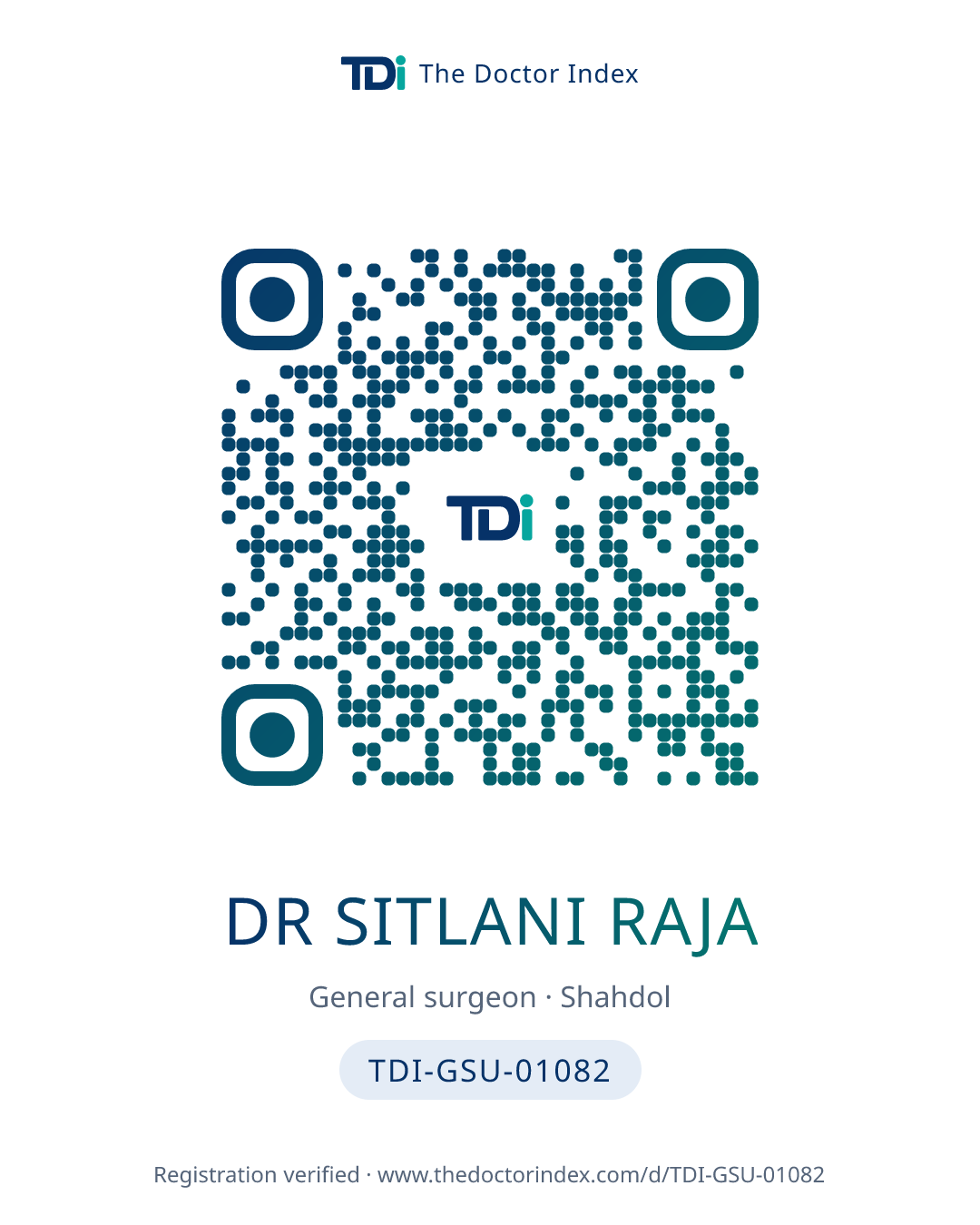 QR card for Dr Sitlani Raja, TDI-GSU-01082