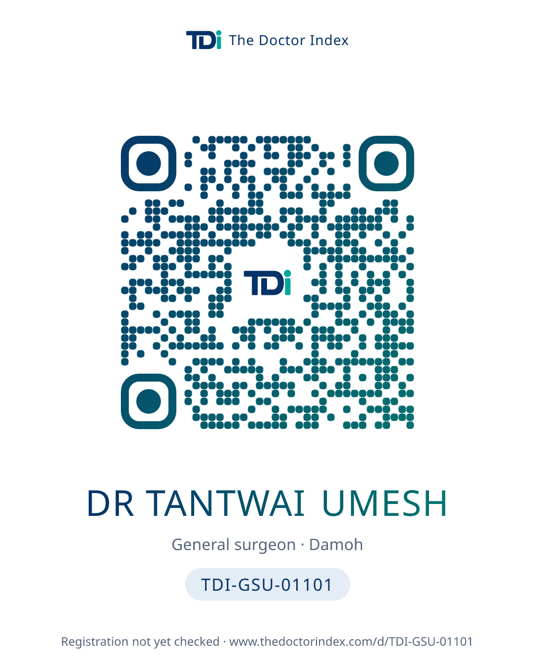 QR card for Dr Tantwai Umesh, TDI-GSU-01101
