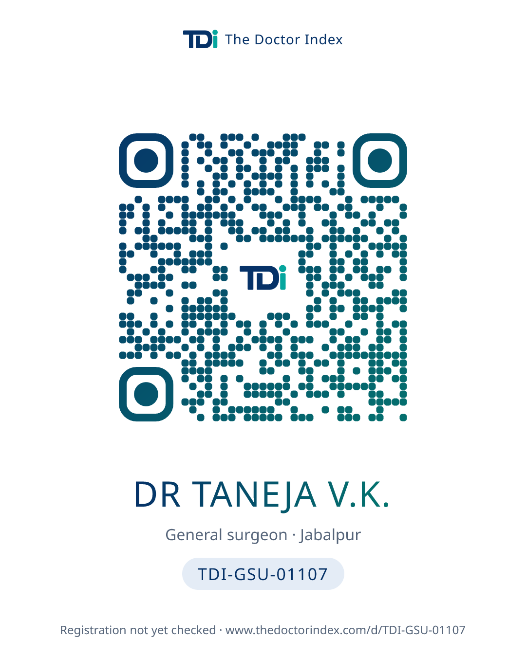 QR card for Dr Taneja V.K., TDI-GSU-01107