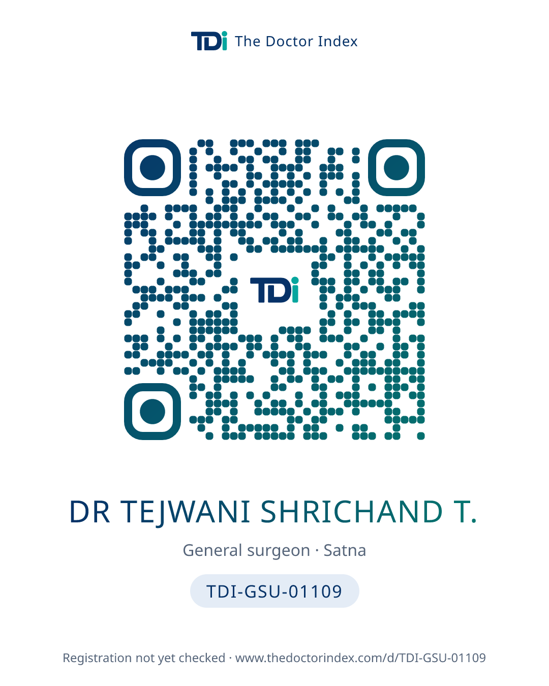 QR card for Dr Tejwani Shrichand T., TDI-GSU-01109