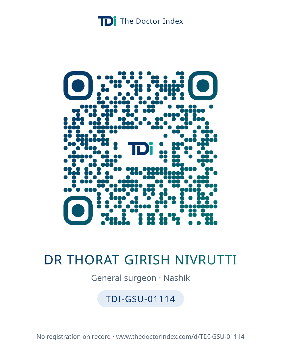 QR card for Dr Thorat Girish Nivrutti, TDI-GSU-01114