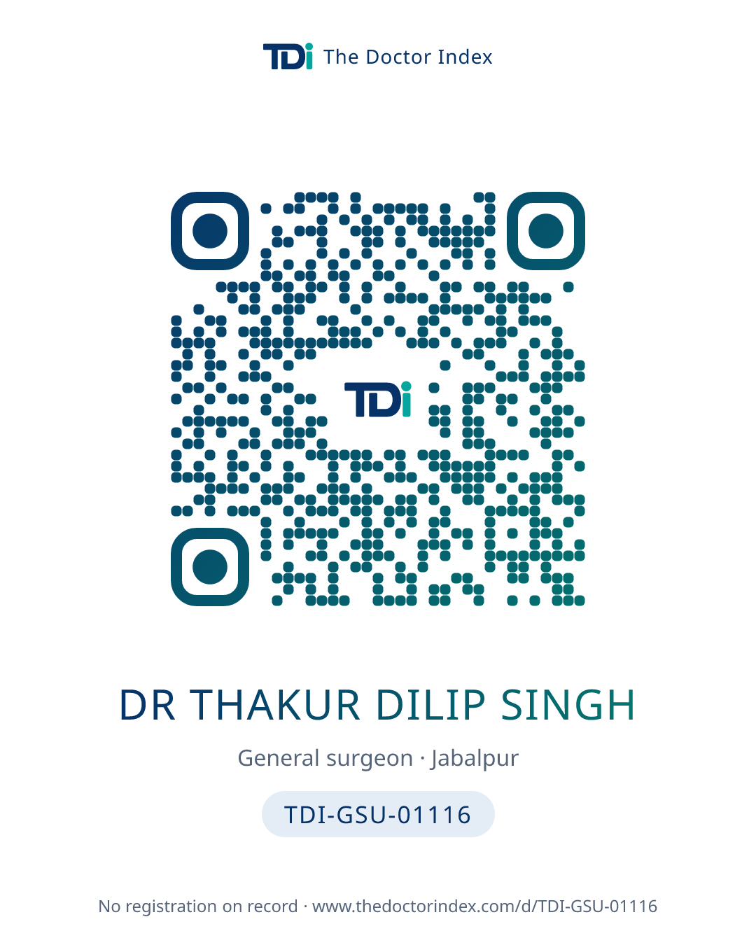 QR card for Dr Thakur Dilip Singh, TDI-GSU-01116