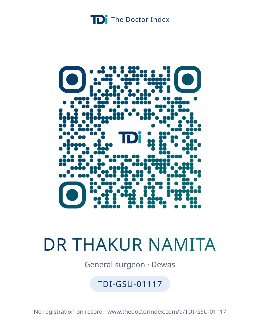 QR card for Dr Thakur Namita, TDI-GSU-01117