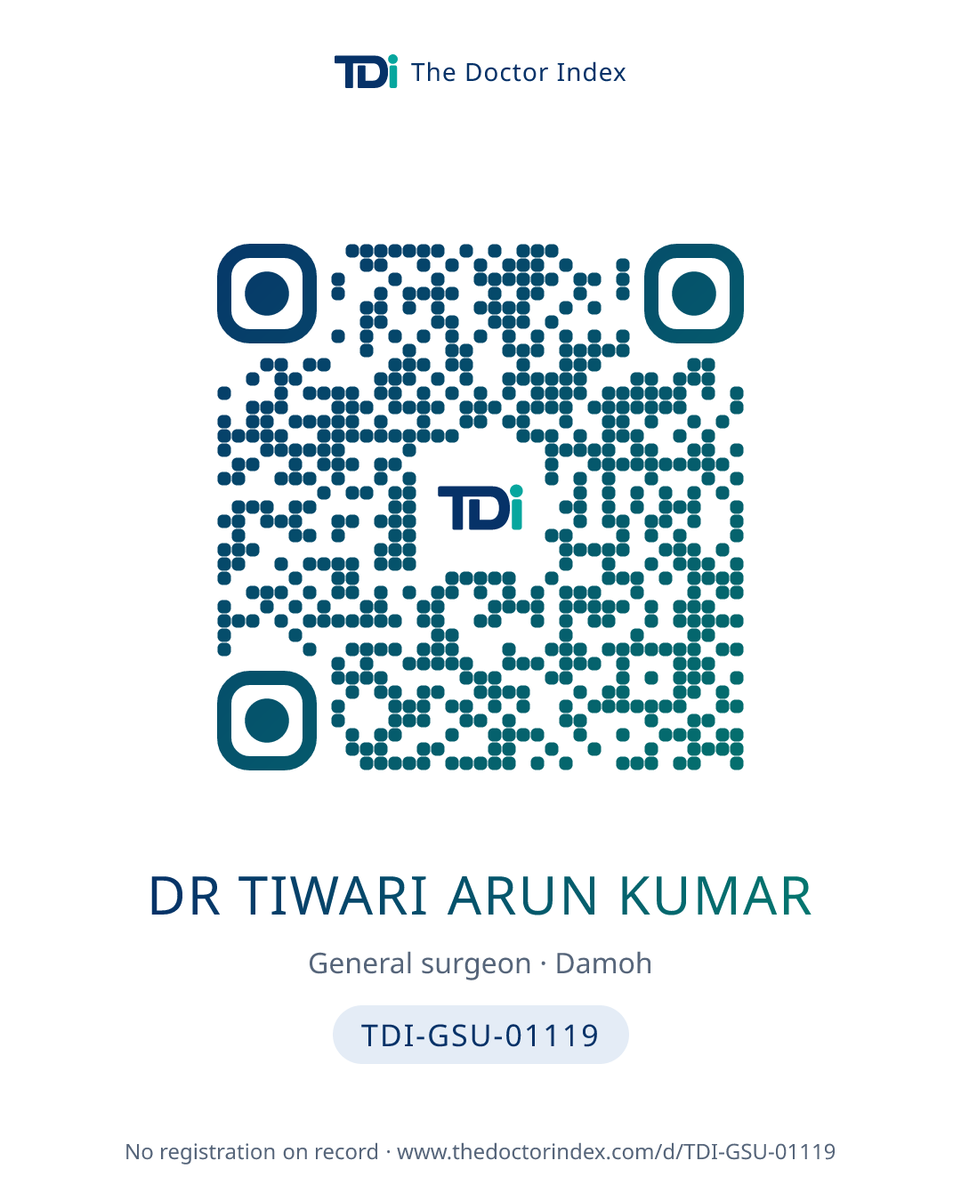 QR card for Dr Tiwari Arun Kumar, TDI-GSU-01119
