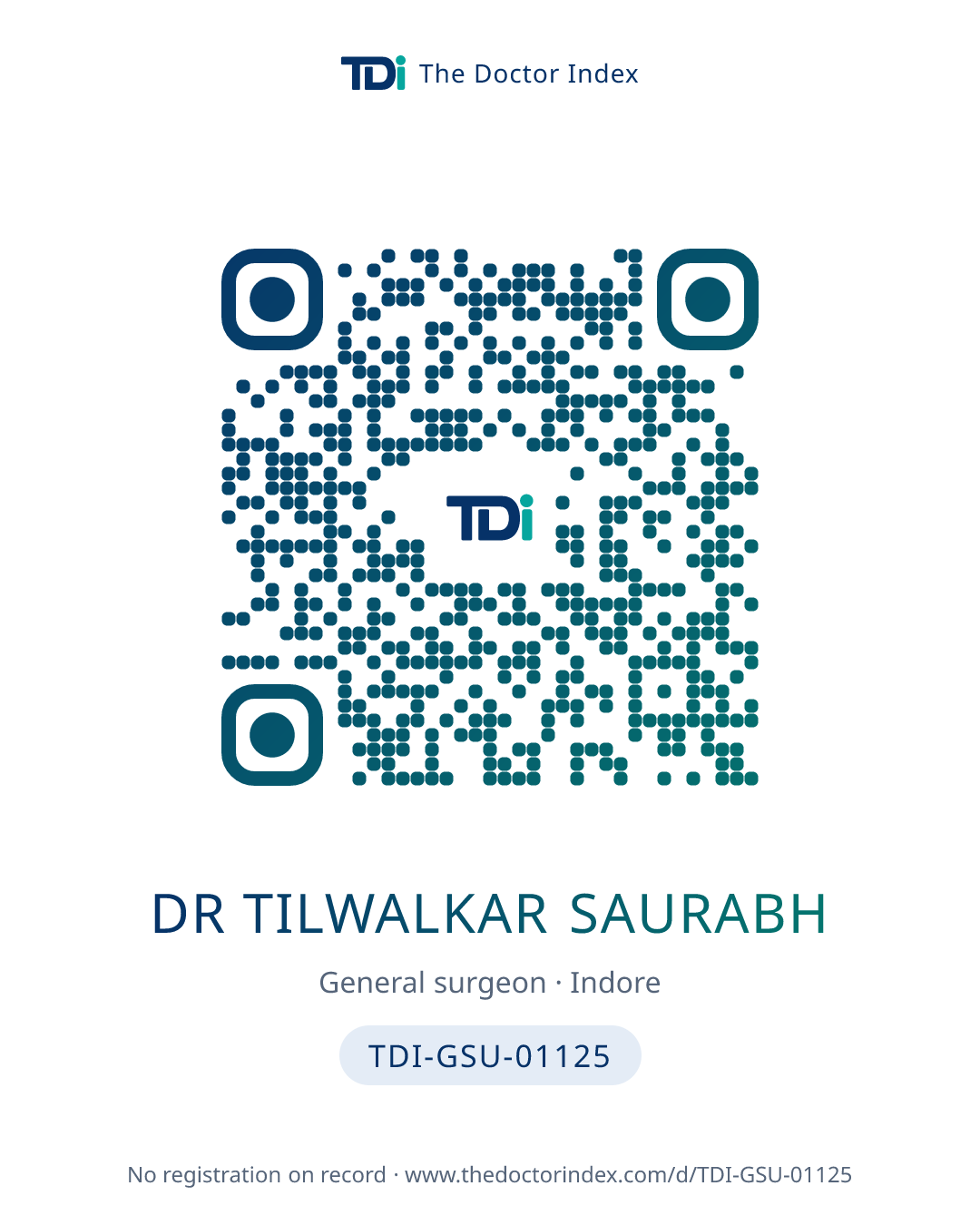 QR card for Dr Tilwalkar Saurabh, TDI-GSU-01125