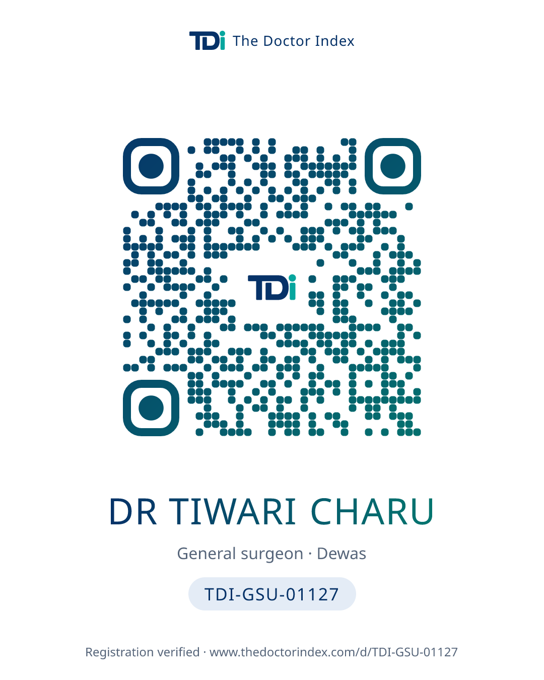 QR card for Dr Tiwari Charu, TDI-GSU-01127