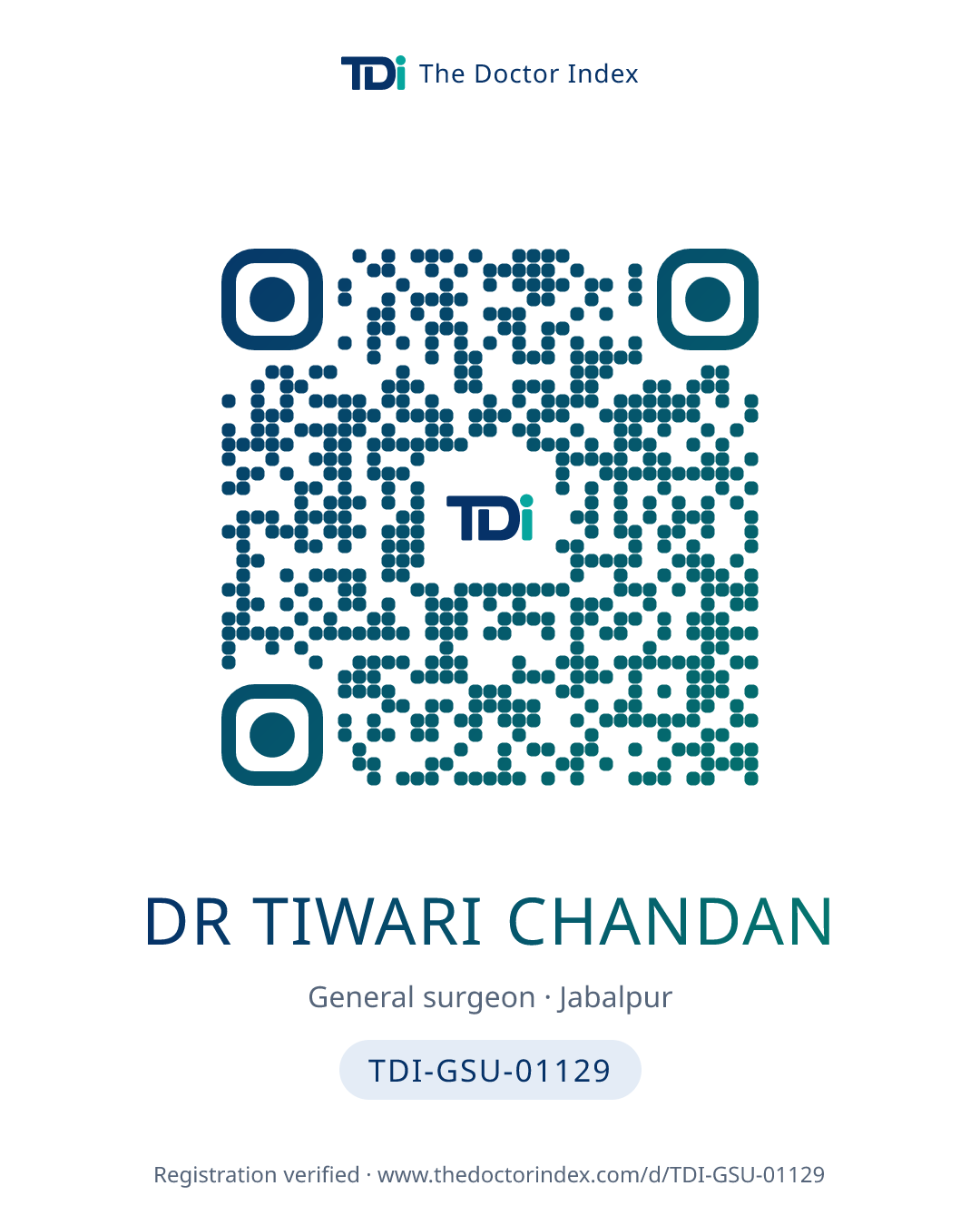 QR card for Dr Tiwari Chandan, TDI-GSU-01129
