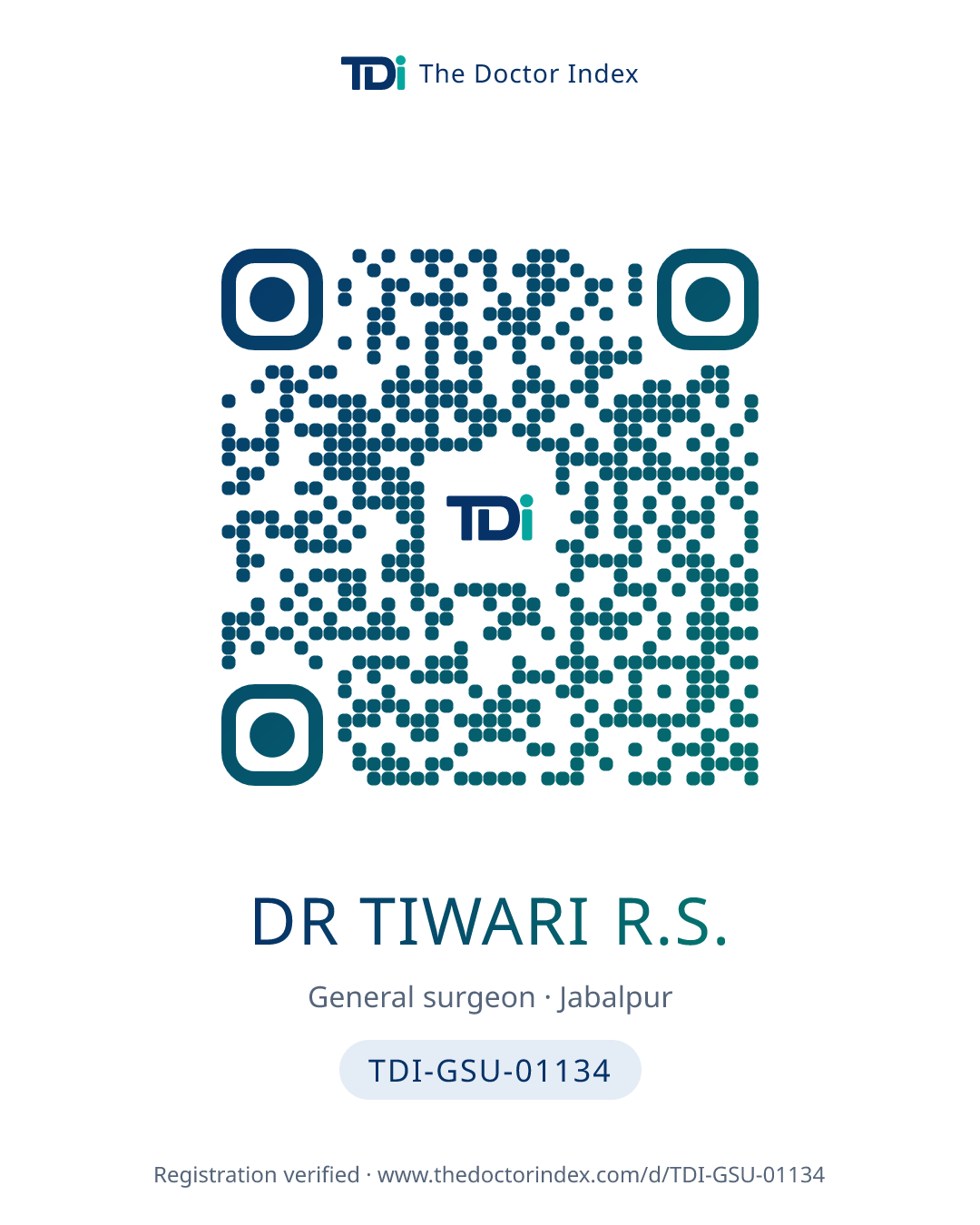 QR card for Dr Tiwari R.S., TDI-GSU-01134