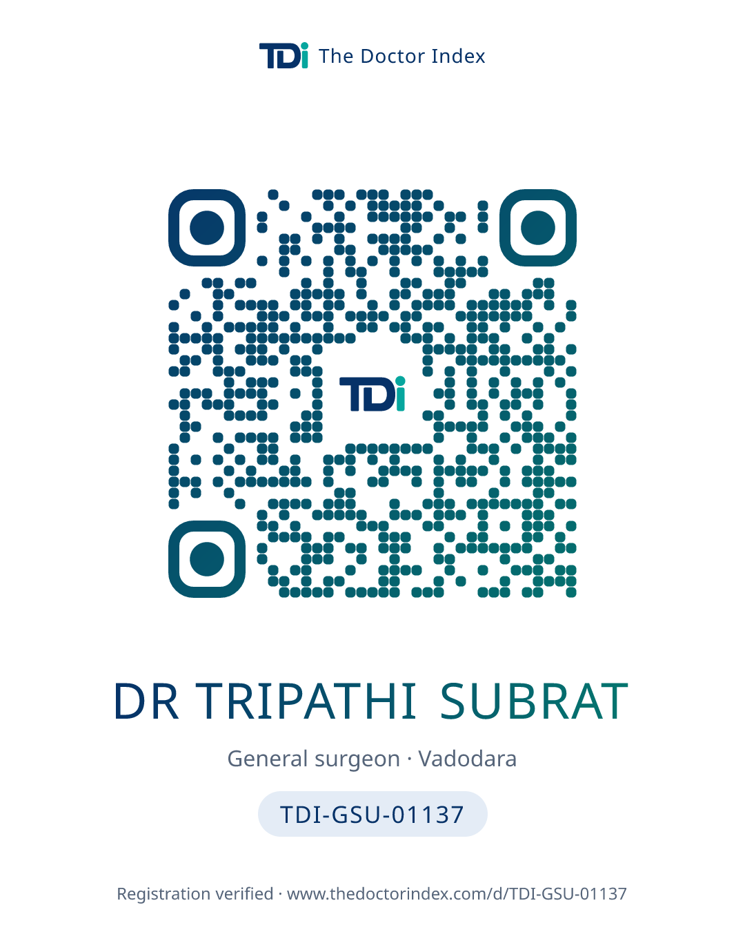 QR card for Dr Tripathi Subrat, TDI-GSU-01137