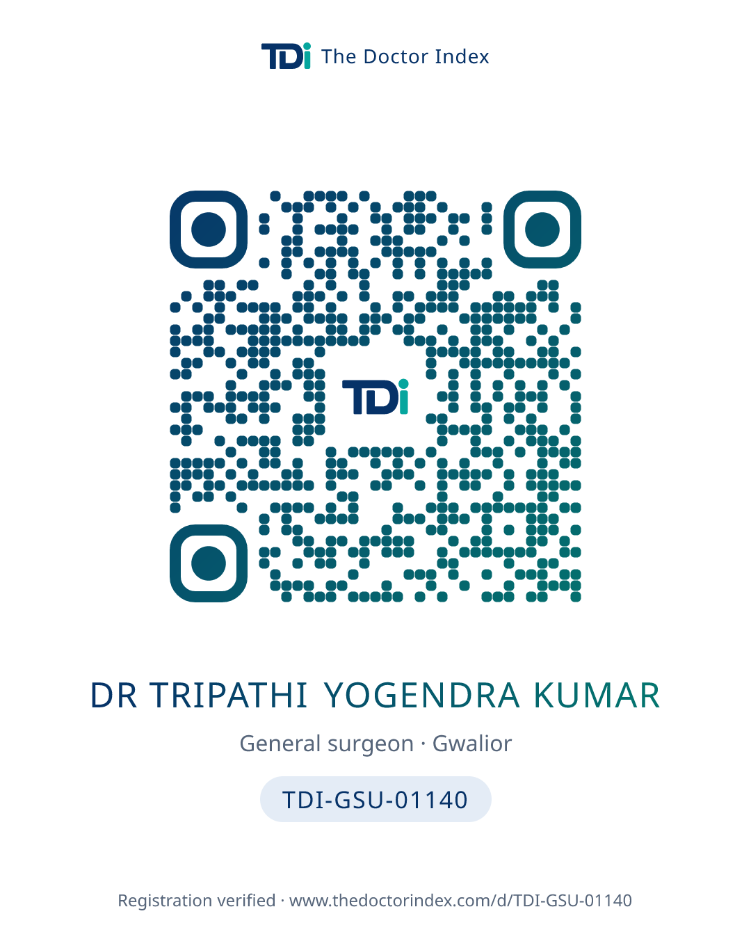 QR card for Dr Tripathi Yogendra Kumar, TDI-GSU-01140