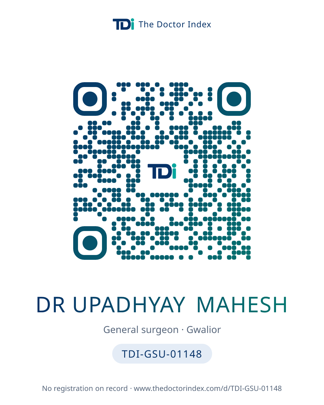 QR card for Dr Upadhyay Mahesh, TDI-GSU-01148