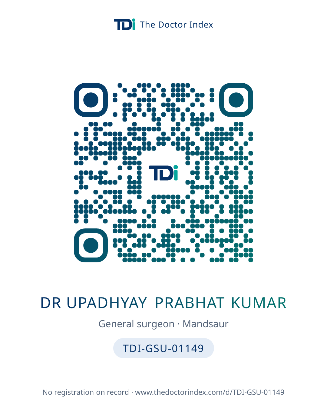 QR card for Dr Upadhyay Prabhat Kumar, TDI-GSU-01149