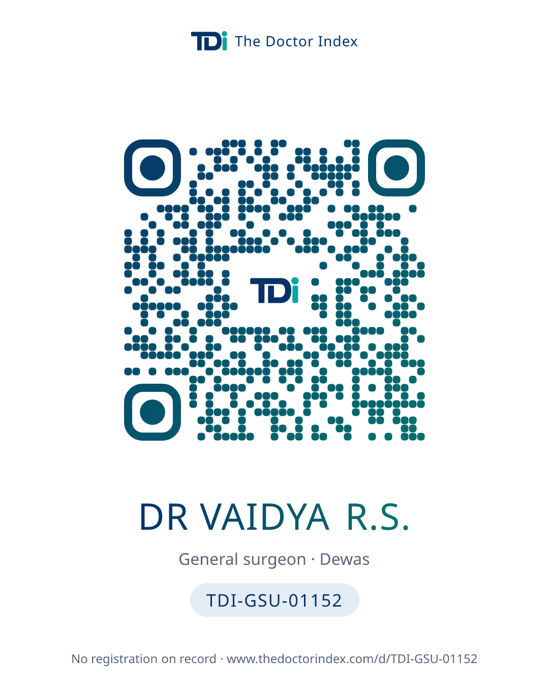 QR card for Dr Vaidya R.S., TDI-GSU-01152