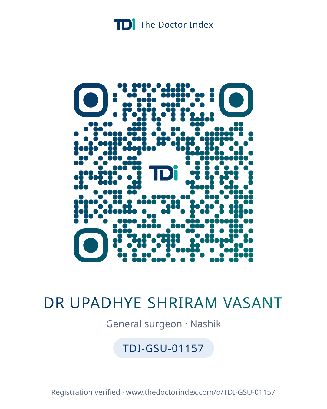 QR card for Dr Upadhye Shriram Vasant, TDI-GSU-01157