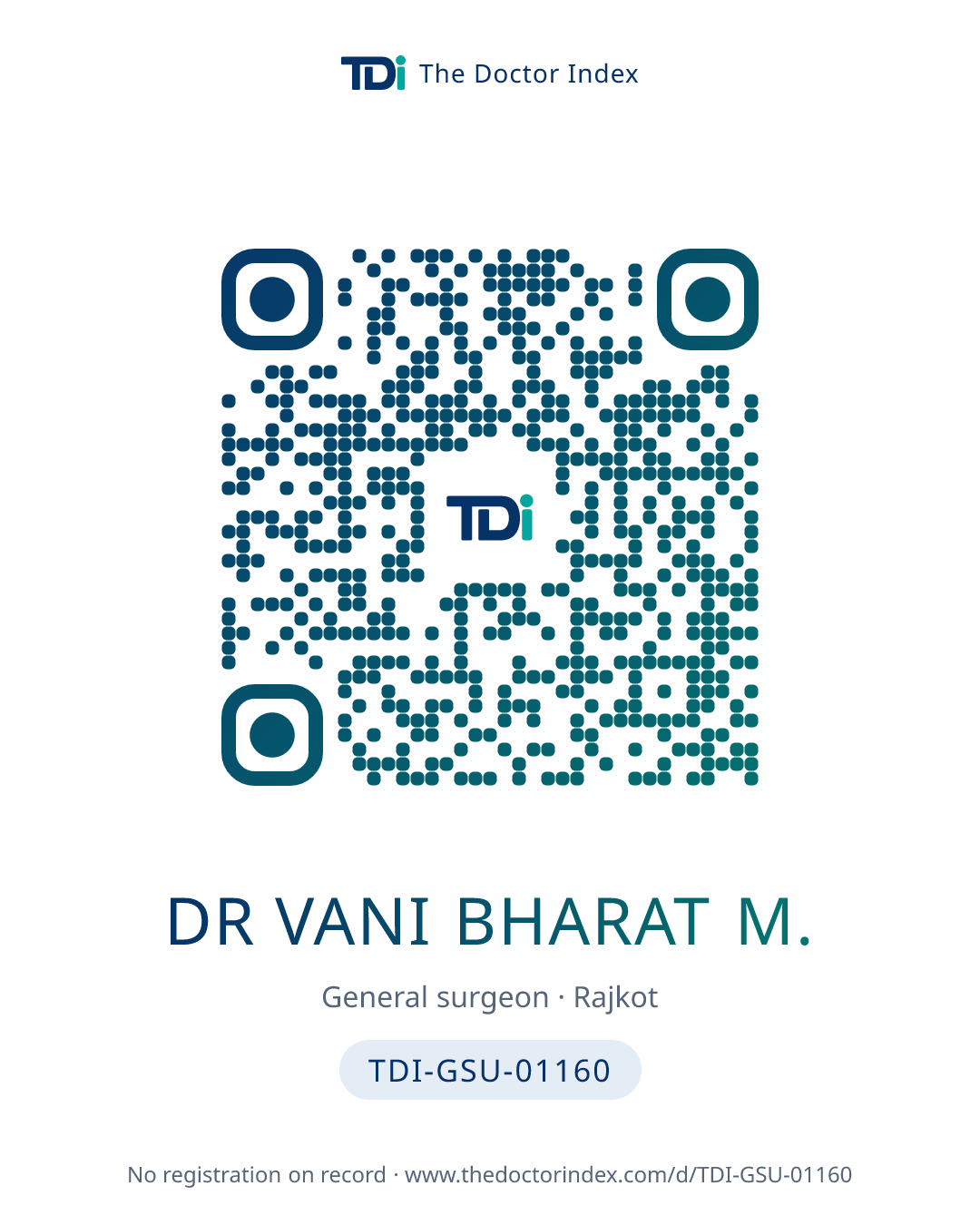 QR card for Dr Vani Bharat M., TDI-GSU-01160