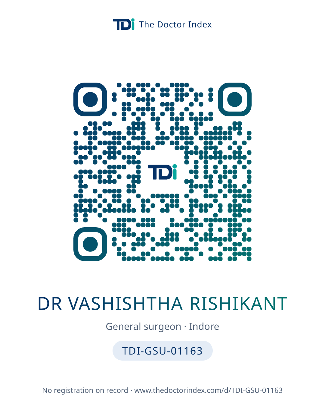 QR card for Dr Vashishtha Rishikant, TDI-GSU-01163