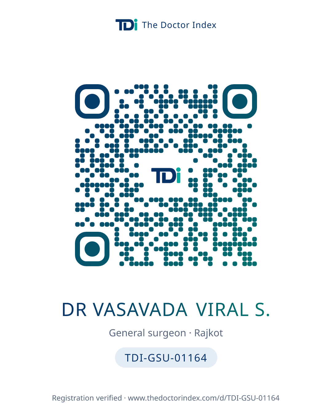 QR card for Dr Vasavada Viral S., TDI-GSU-01164