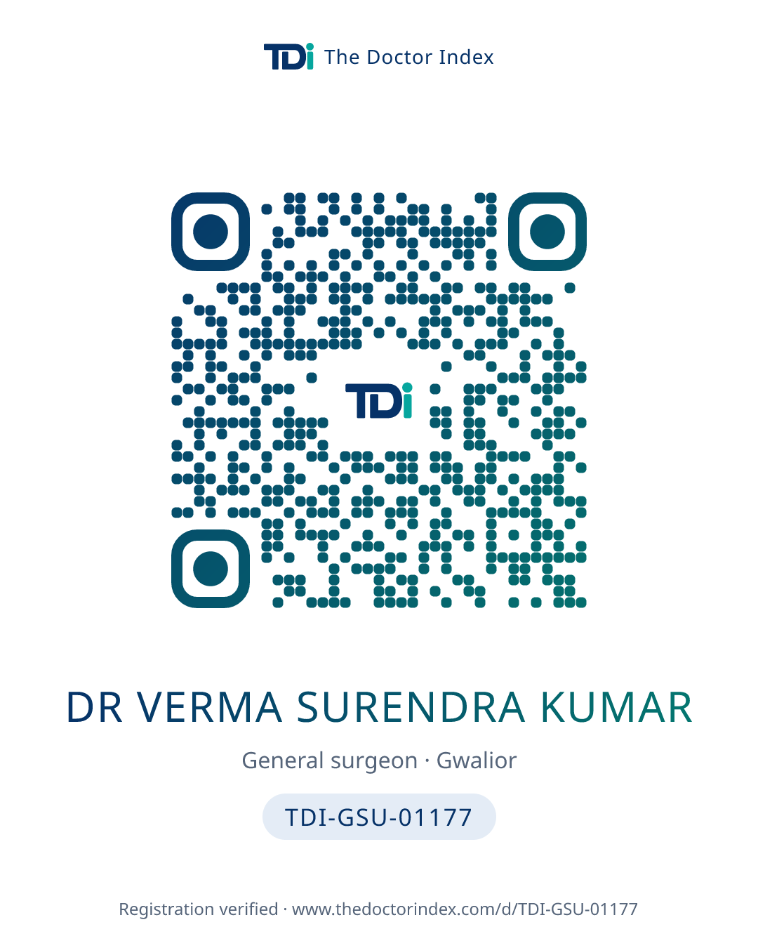 QR card for Dr Verma Surendra Kumar, TDI-GSU-01177