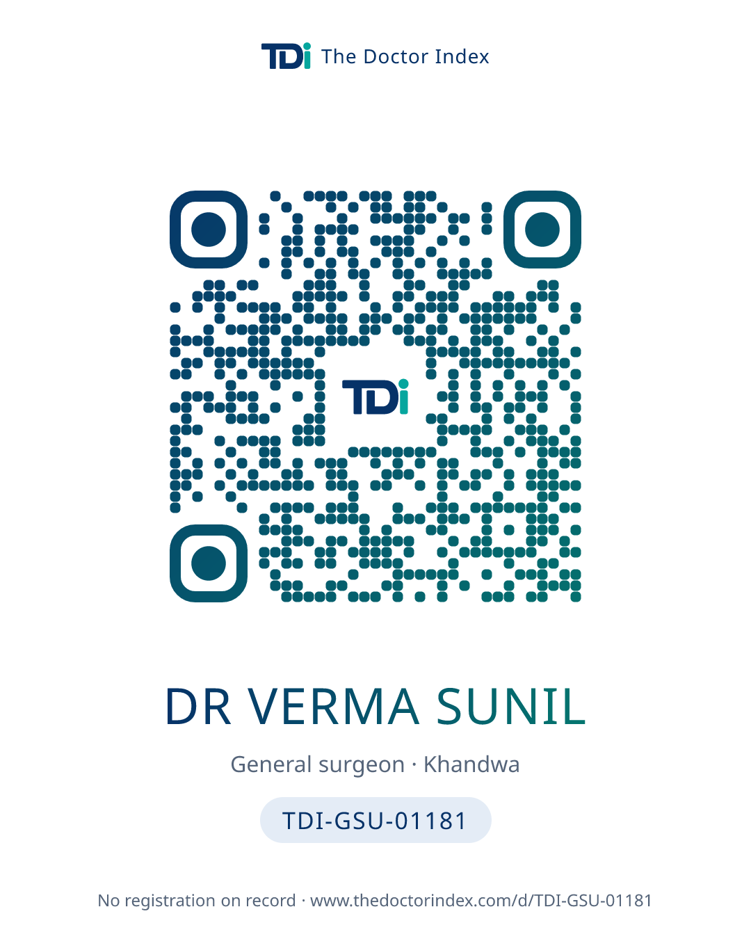 QR card for Dr Verma Sunil, TDI-GSU-01181