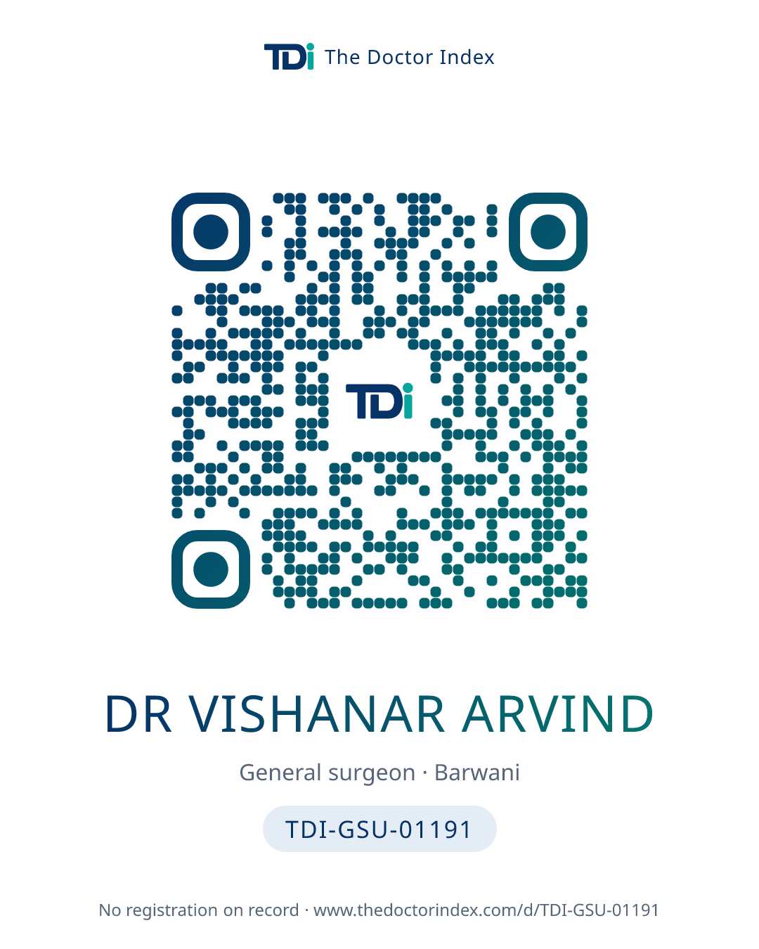 QR card for Dr Vishanar Arvind, TDI-GSU-01191