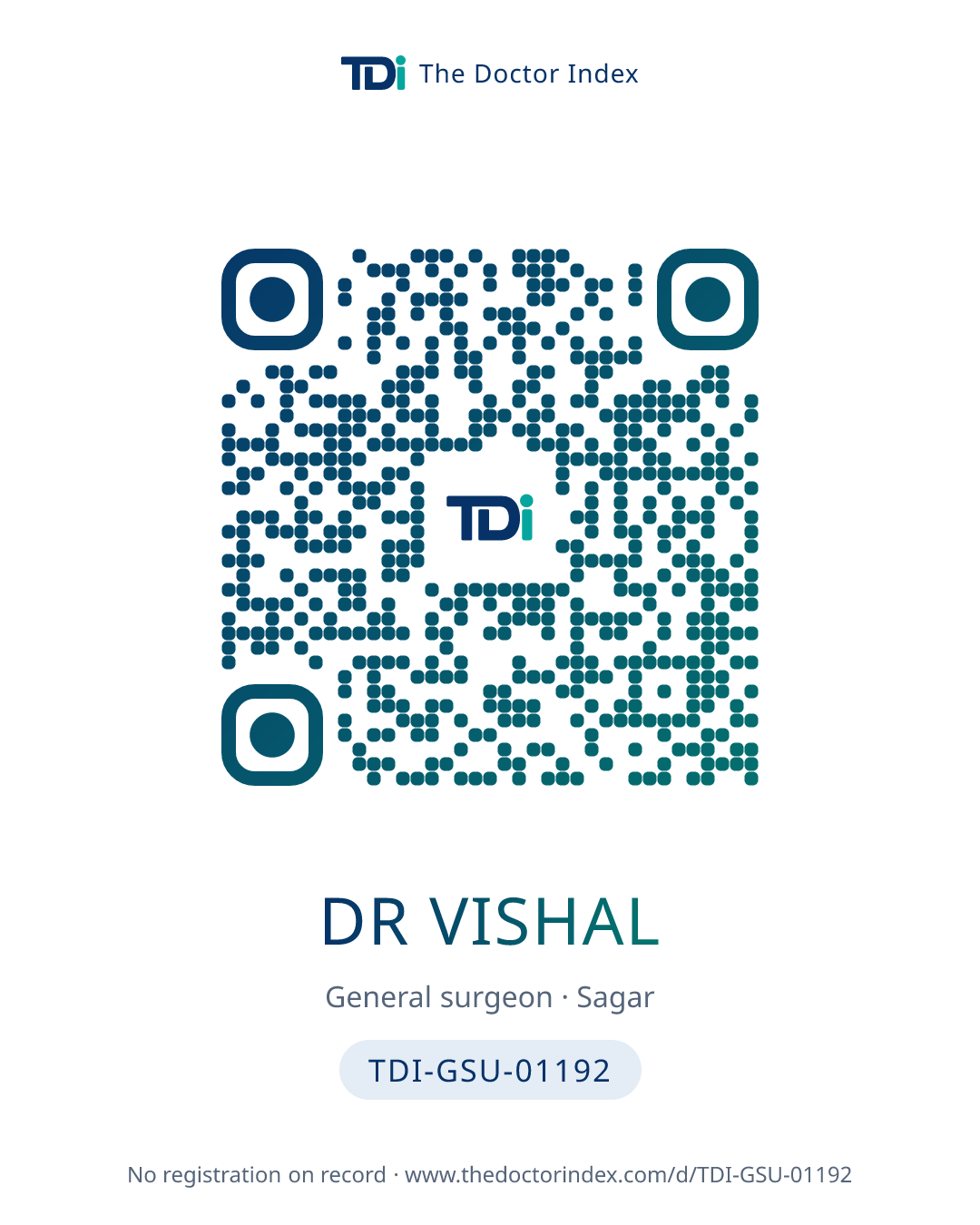 QR card for Dr Vishal, TDI-GSU-01192