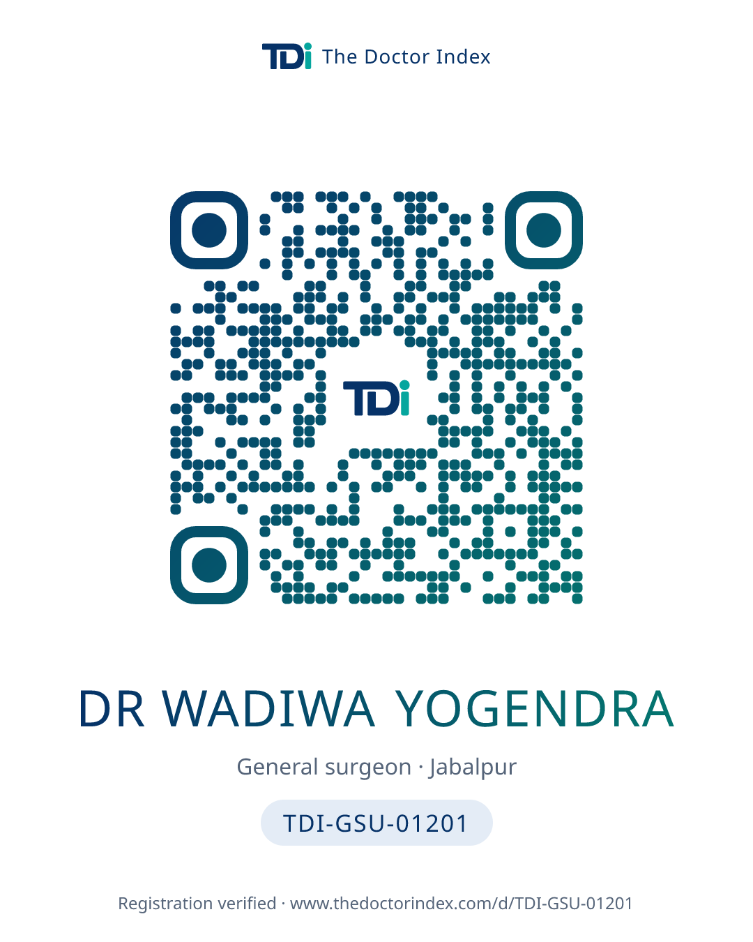 QR card for Dr Wadiwa Yogendra, TDI-GSU-01201