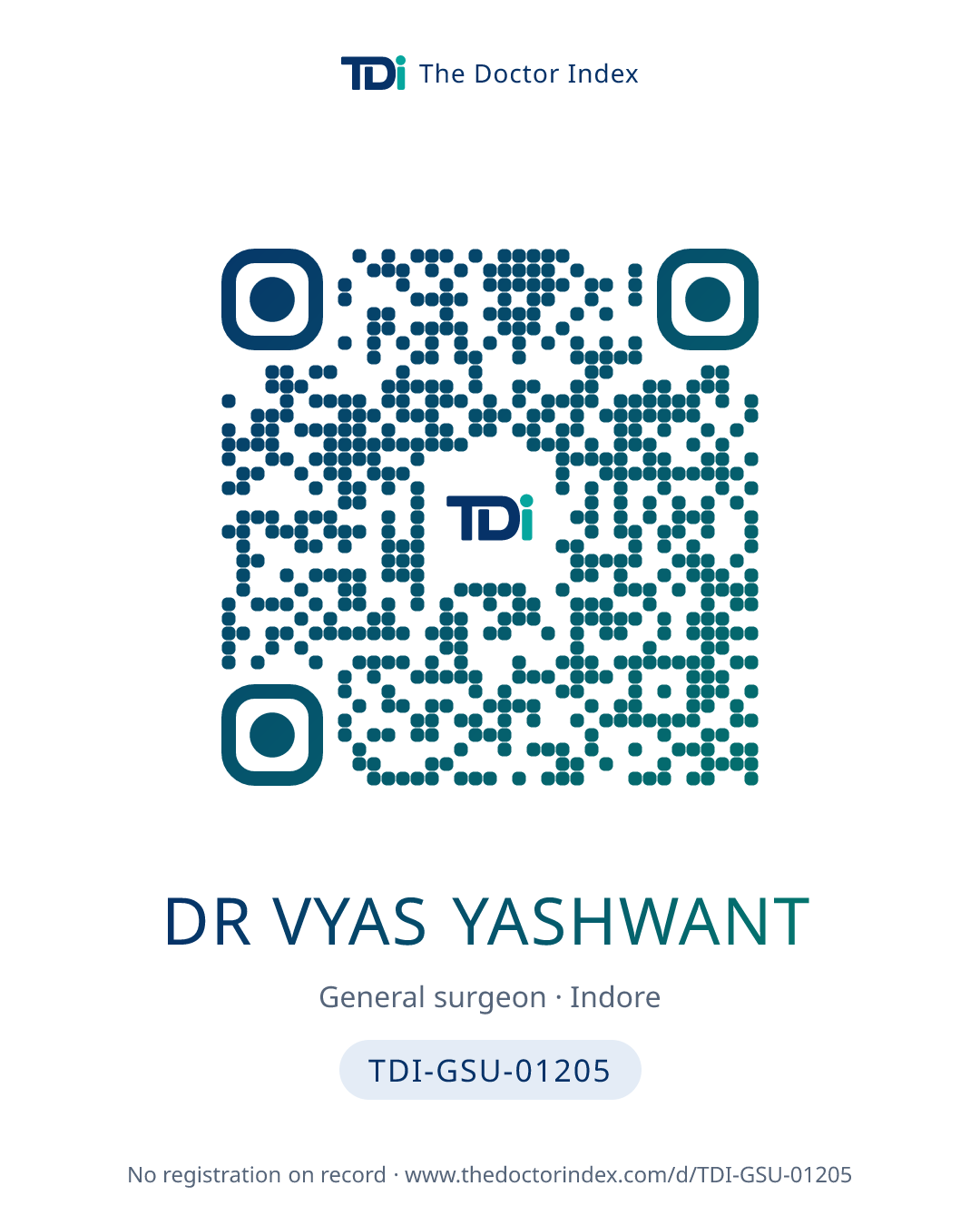 QR card for Dr Vyas Yashwant, TDI-GSU-01205