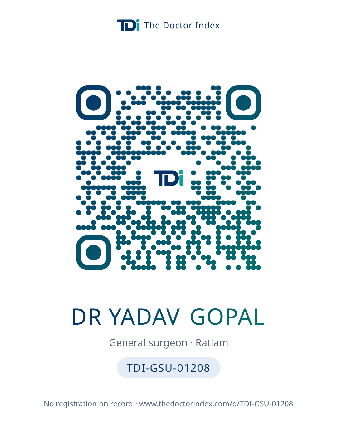 QR card for Dr Yadav Gopal, TDI-GSU-01208