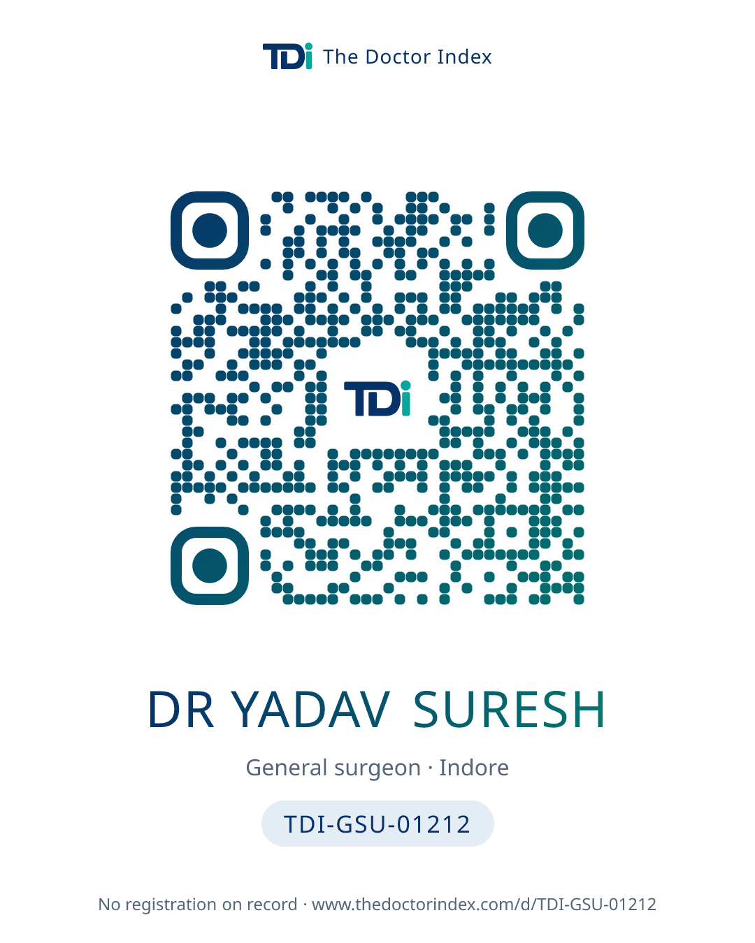 QR card for Dr Yadav Suresh, TDI-GSU-01212