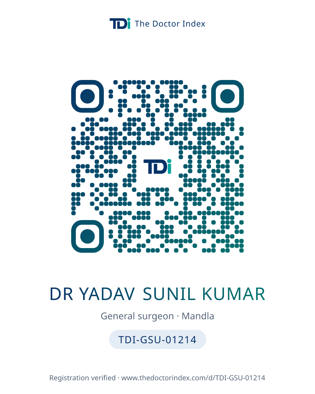 QR card for Dr Yadav Sunil Kumar, TDI-GSU-01214