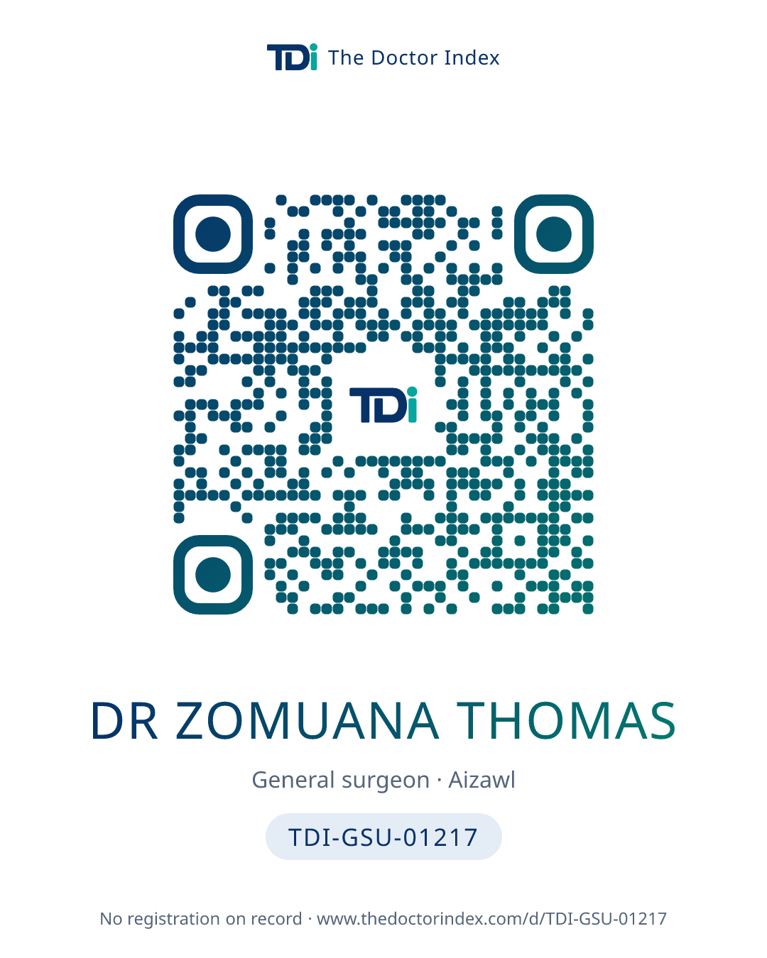 QR card for Dr Zomuana Thomas, TDI-GSU-01217