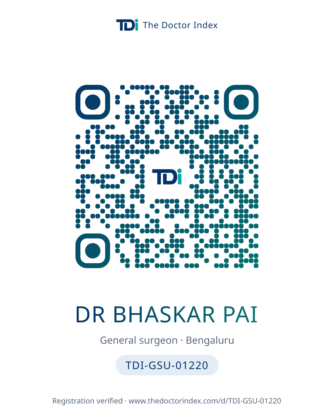 QR card for Dr Bhaskar Pai, TDI-GSU-01220