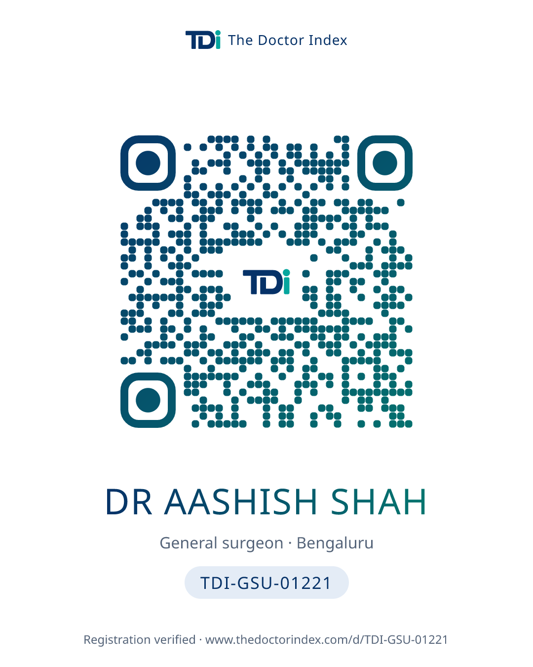 QR card for Dr Aashish Shah, TDI-GSU-01221