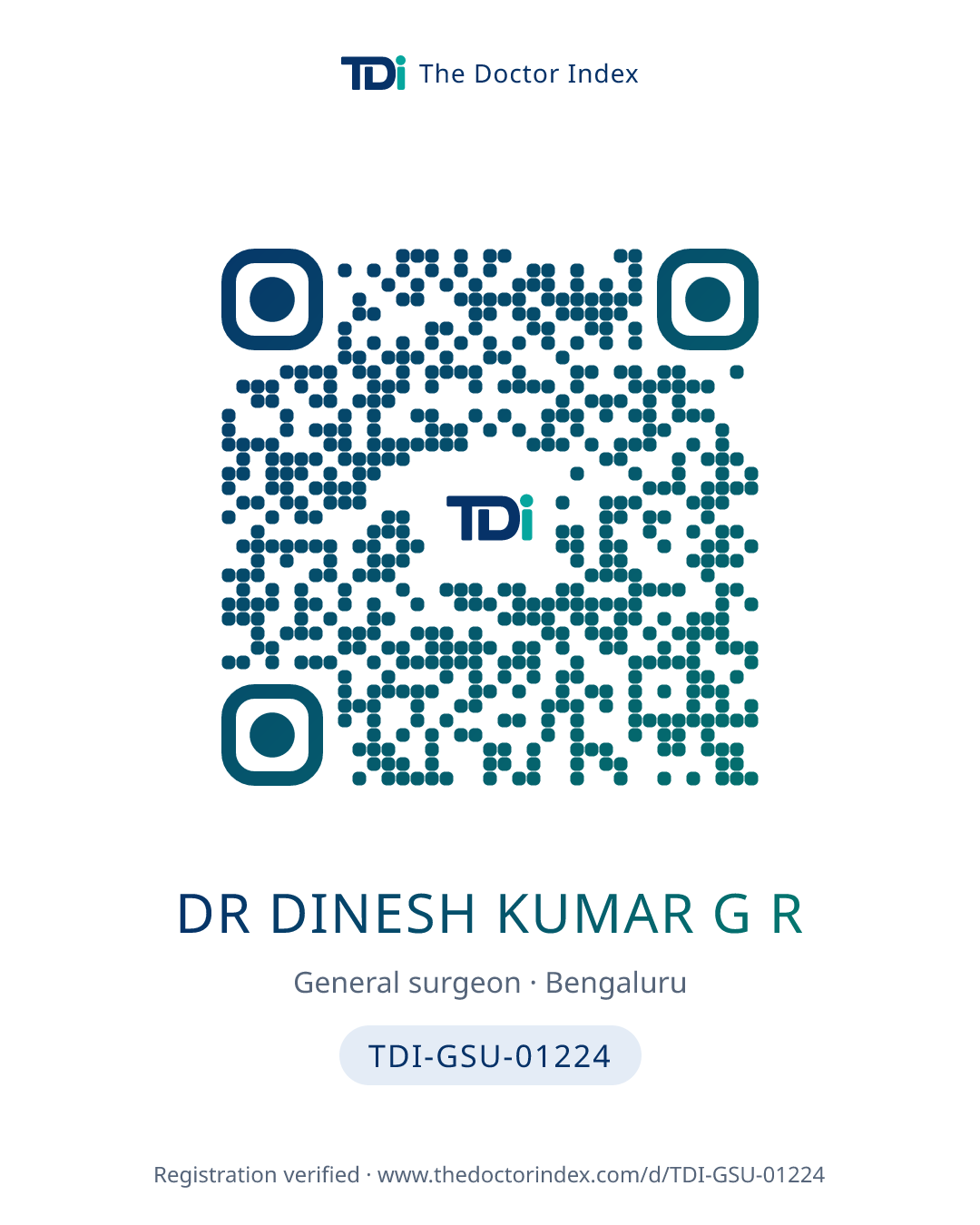 QR card for Dr Dinesh Kumar G R, TDI-GSU-01224