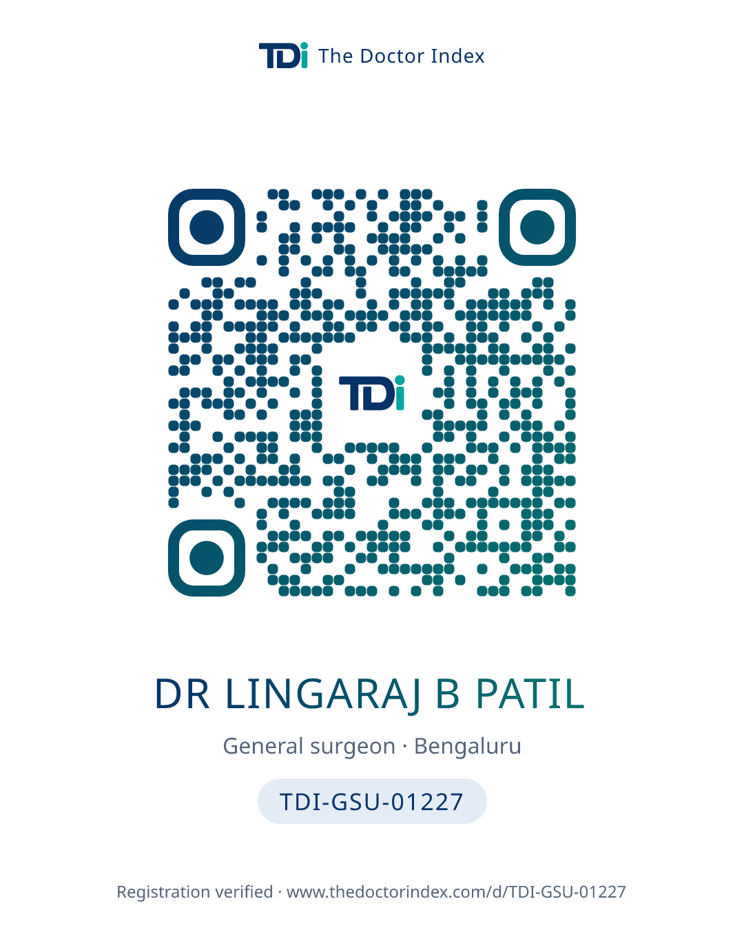 QR card for Dr Lingaraj B Patil, TDI-GSU-01227