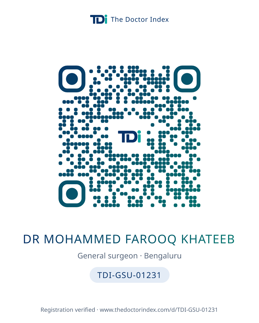 QR card for Dr Mohammed Farooq Khateeb, TDI-GSU-01231