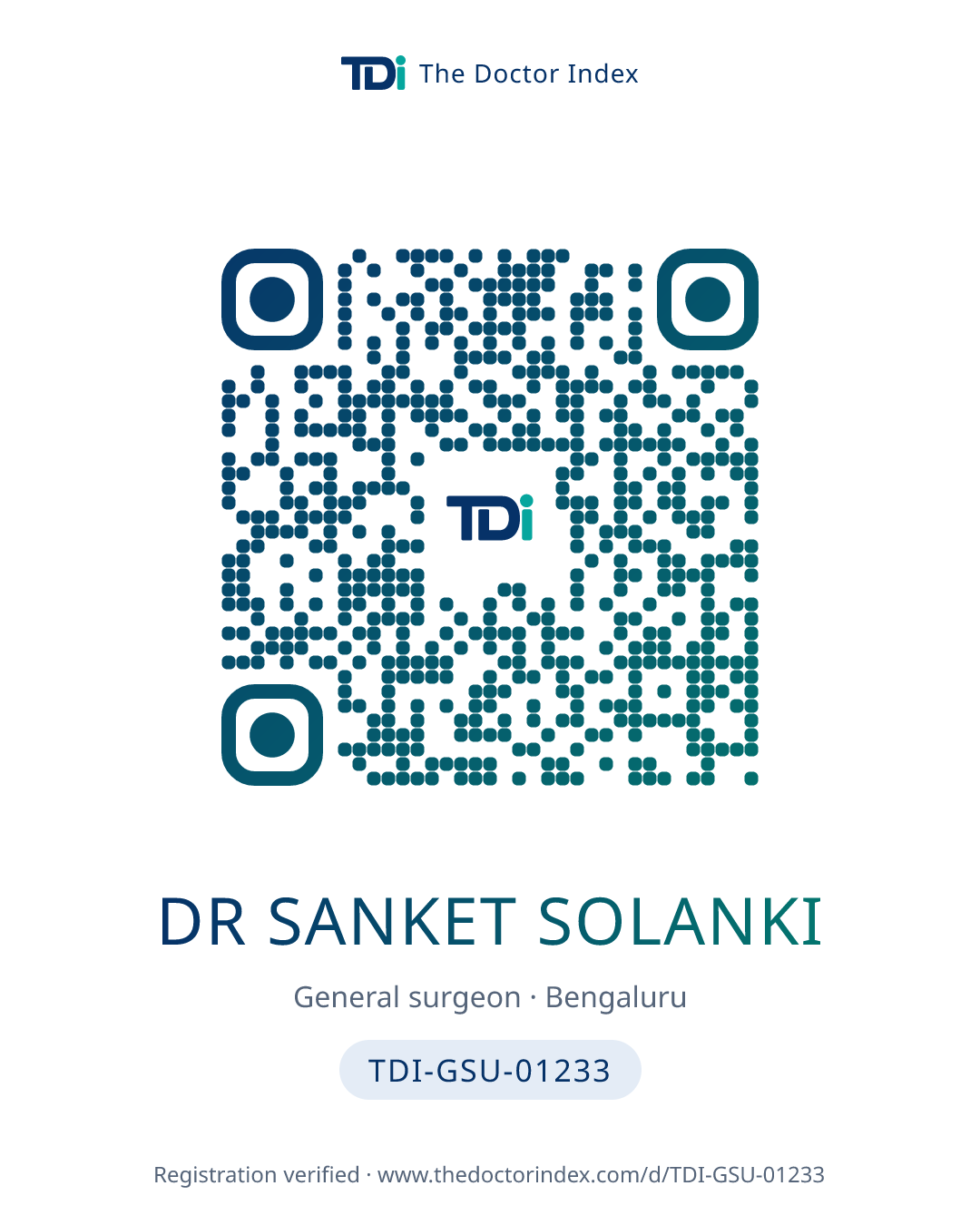 QR card for Dr Sanket Solanki, TDI-GSU-01233