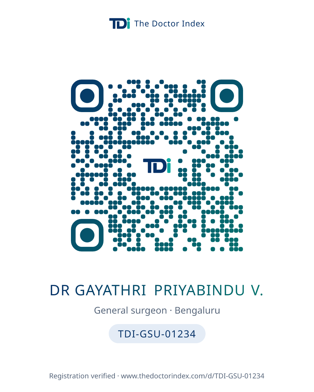 QR card for Dr Gayathri Priyabindu V., TDI-GSU-01234