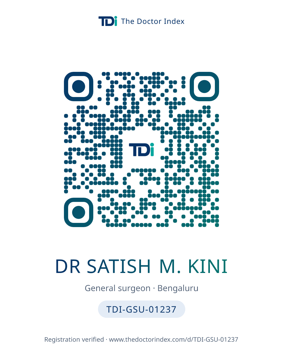 QR card for Dr Satish M. Kini, TDI-GSU-01237