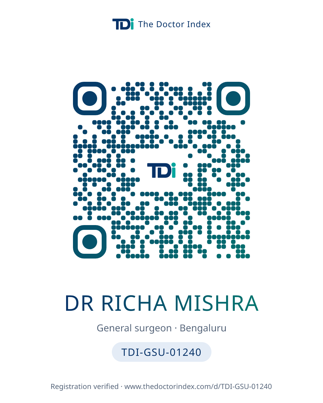 QR card for Dr Richa Mishra, TDI-GSU-01240