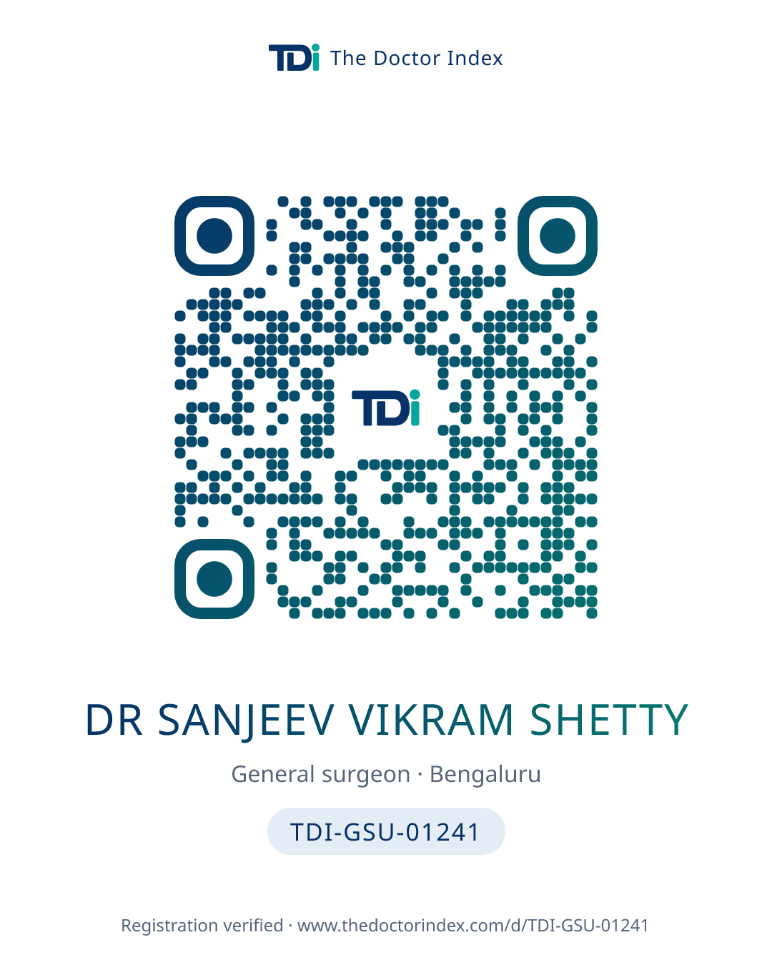 QR card for Dr Sanjeev Vikram Shetty, TDI-GSU-01241