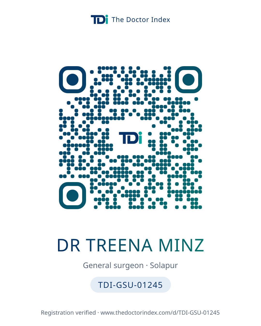 QR card for Dr Treena Minz, TDI-GSU-01245