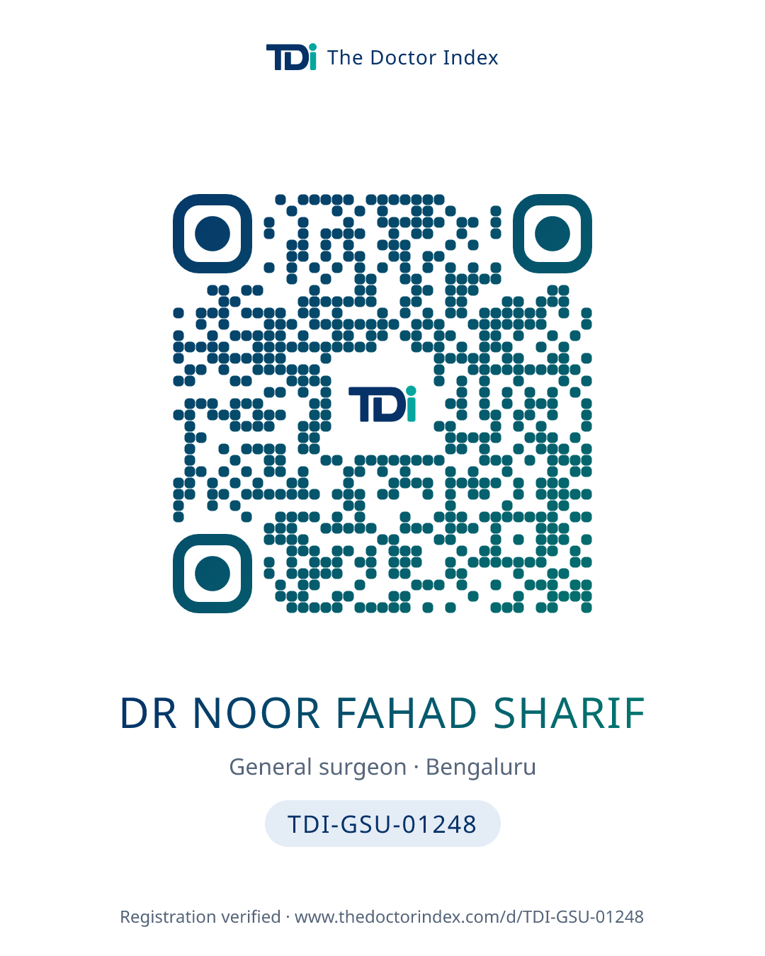 QR card for Dr Noor Fahad Sharif, TDI-GSU-01248