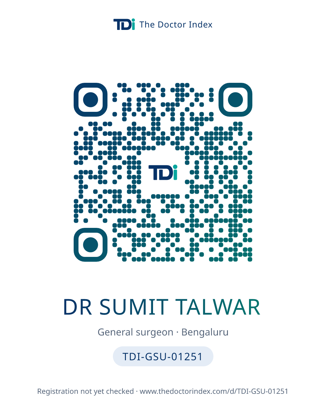 QR card for Dr Sumit Talwar, TDI-GSU-01251