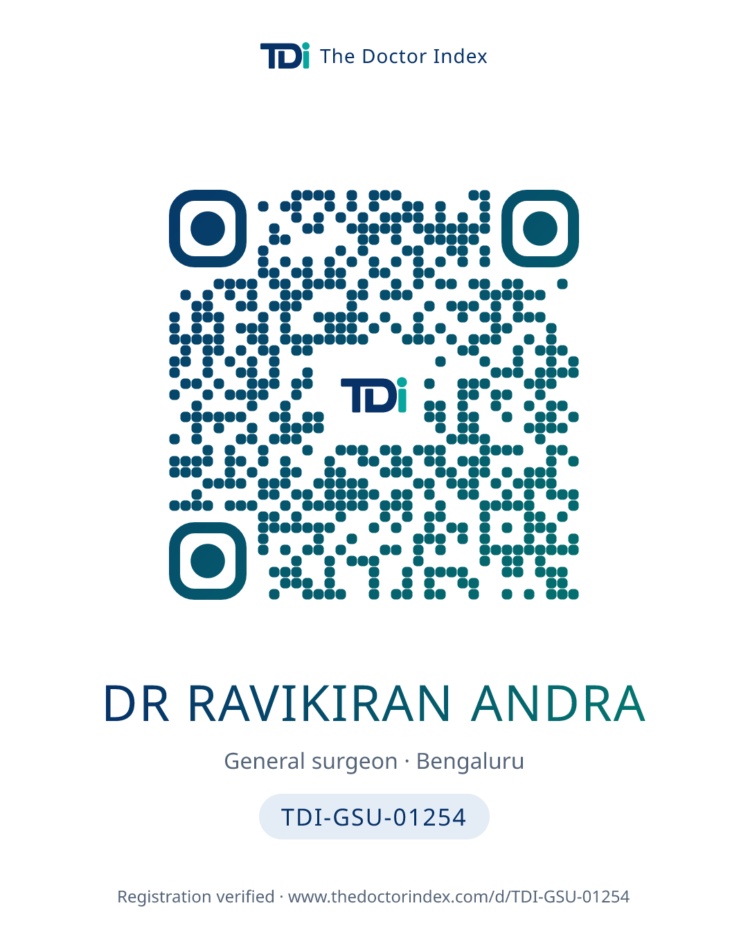 QR card for Dr Ravikiran Andra, TDI-GSU-01254