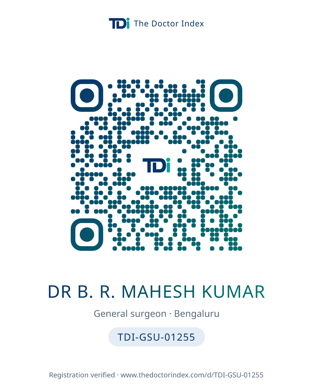QR card for Dr B. R. Mahesh Kumar, TDI-GSU-01255