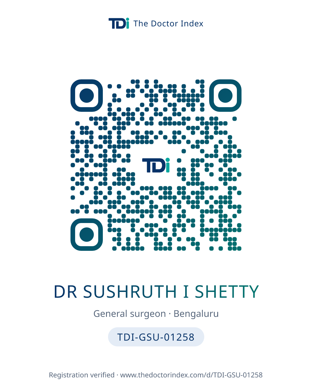 QR card for Dr Sushruth I Shetty, TDI-GSU-01258