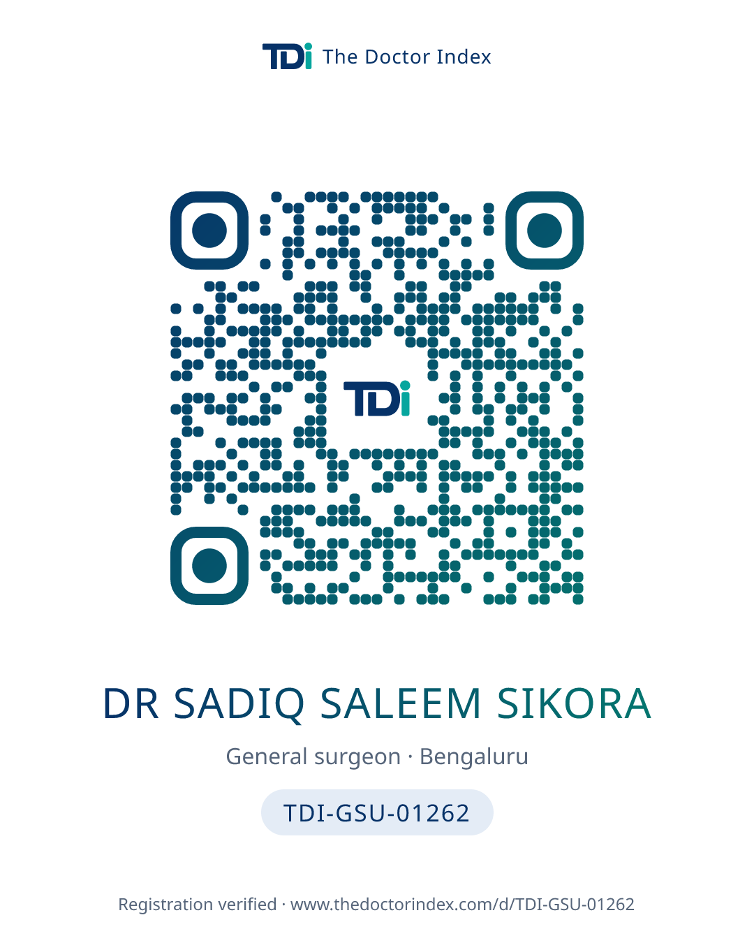 QR card for Dr Sadiq Saleem Sikora, TDI-GSU-01262