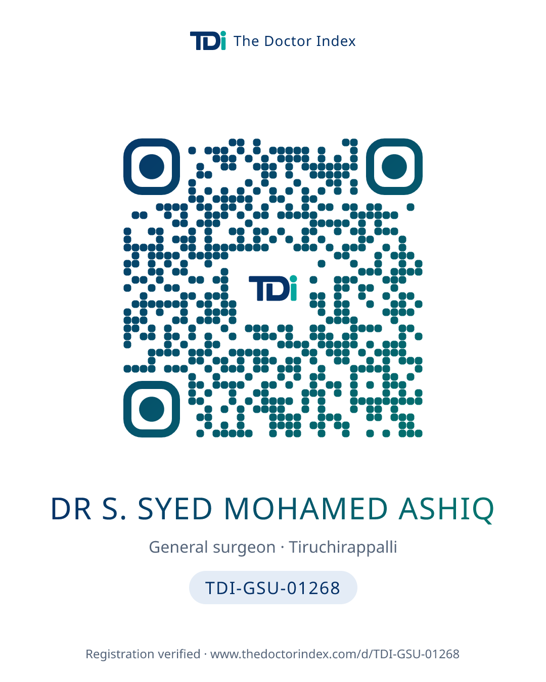 QR card for Dr S. Syed Mohamed Ashiq, TDI-GSU-01268
