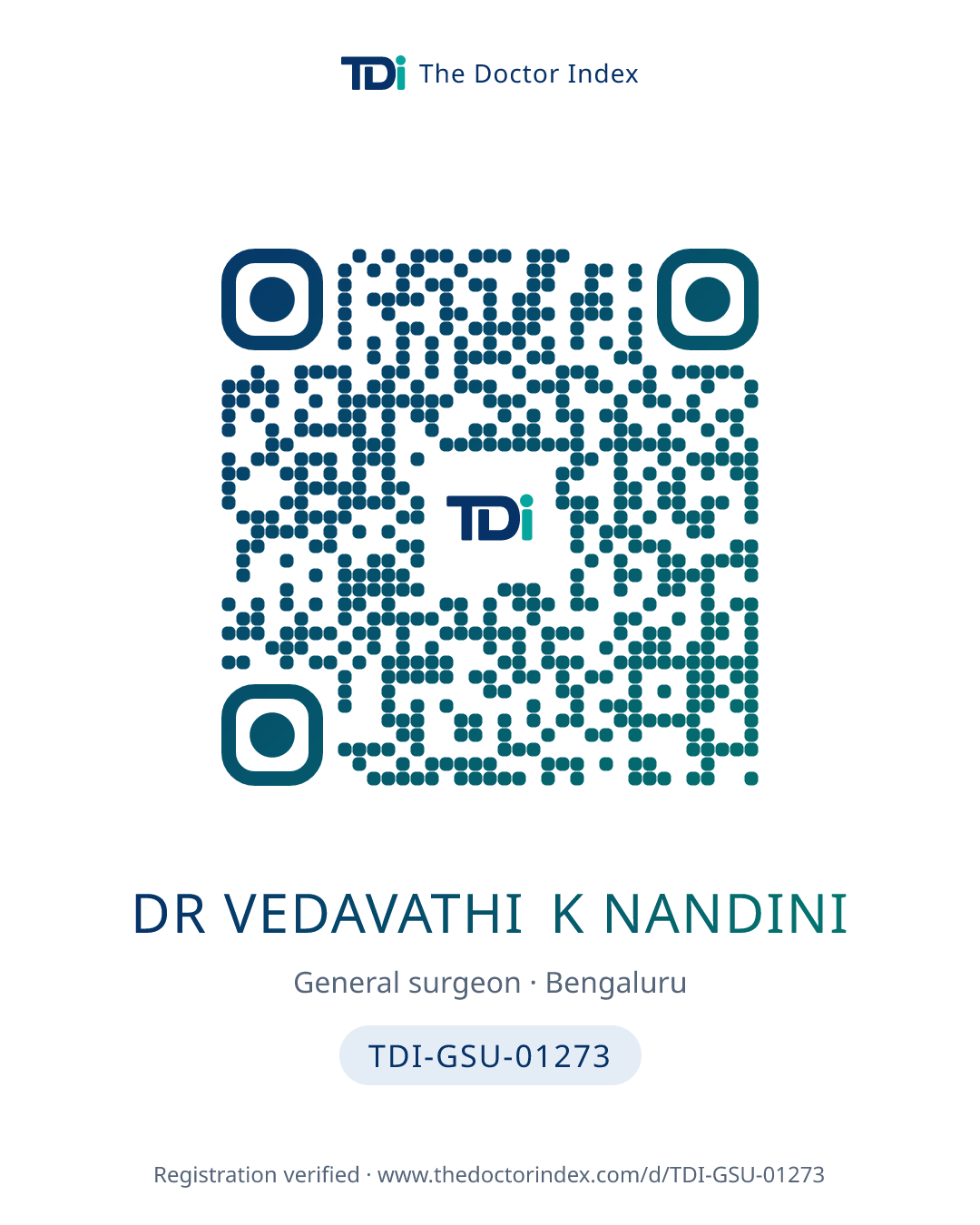 QR card for Dr Vedavathi K Nandini, TDI-GSU-01273